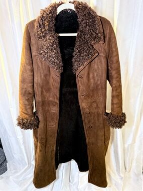Vintage 1970s by Ronson British Shearling Suede Trench Coat Boho Penny Lane